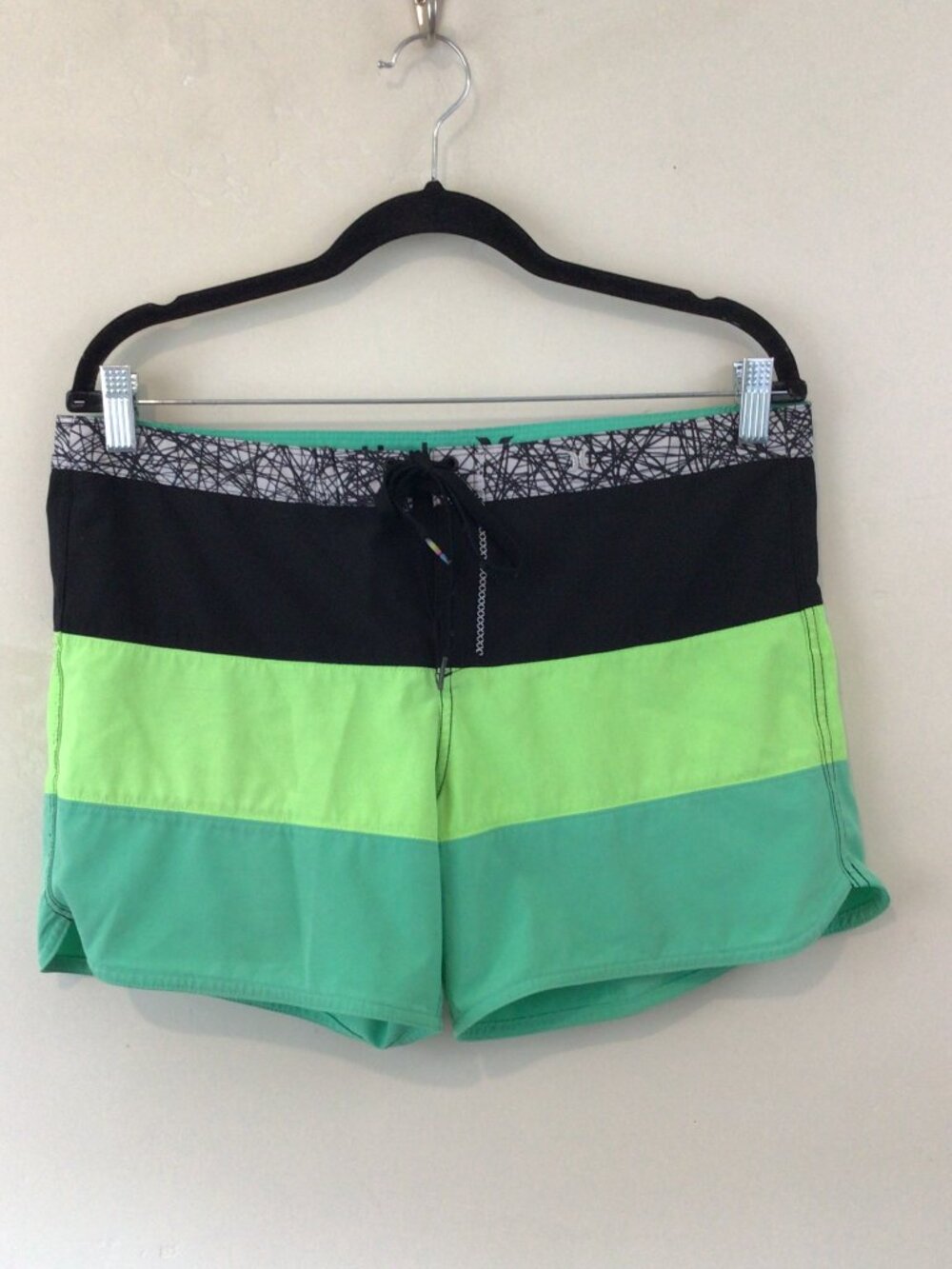 Hurley Green & Black Striped Phantom Board Shorts